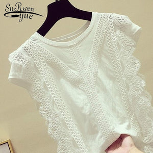 Korean Fashion Clothing Plus Size Solid Shirt Women Blouse Summer 2019 Womens Tops and Blouses Lace Patchwork Blusas 4835 50