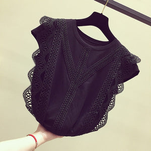 Korean Fashion Clothing Plus Size Solid Shirt Women Blouse Summer 2019 Womens Tops and Blouses Lace Patchwork Blusas 4835 50