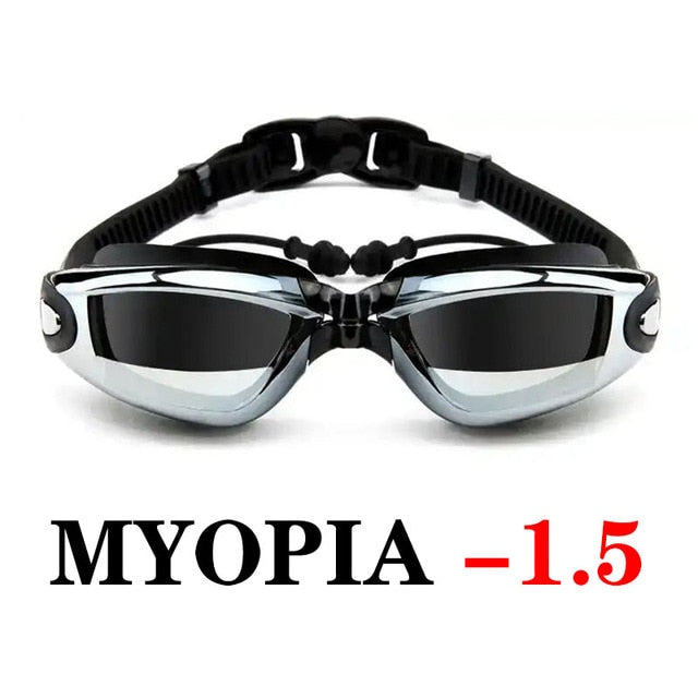 Myopia Swimming Goggles Earplug Professional Adult Silicone Swim Cap Pool Glasses anti fog Men Women Optical waterproof Eyewear