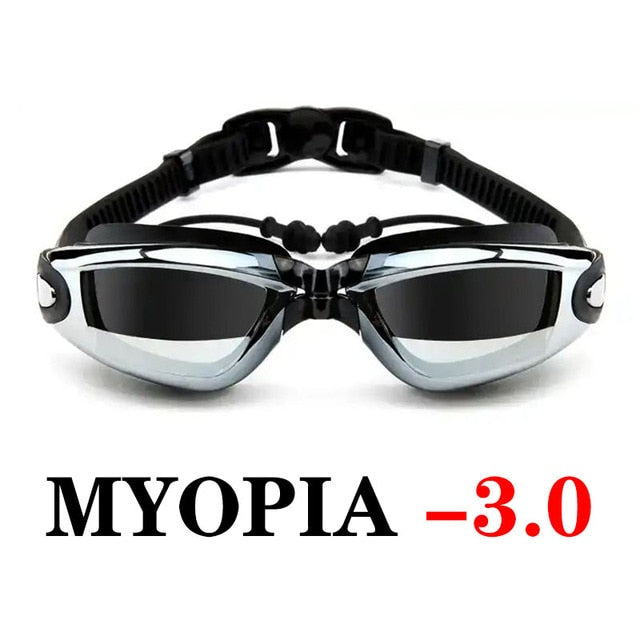 Myopia Swimming Goggles Earplug Professional Adult Silicone Swim Cap Pool Glasses anti fog Men Women Optical waterproof Eyewear