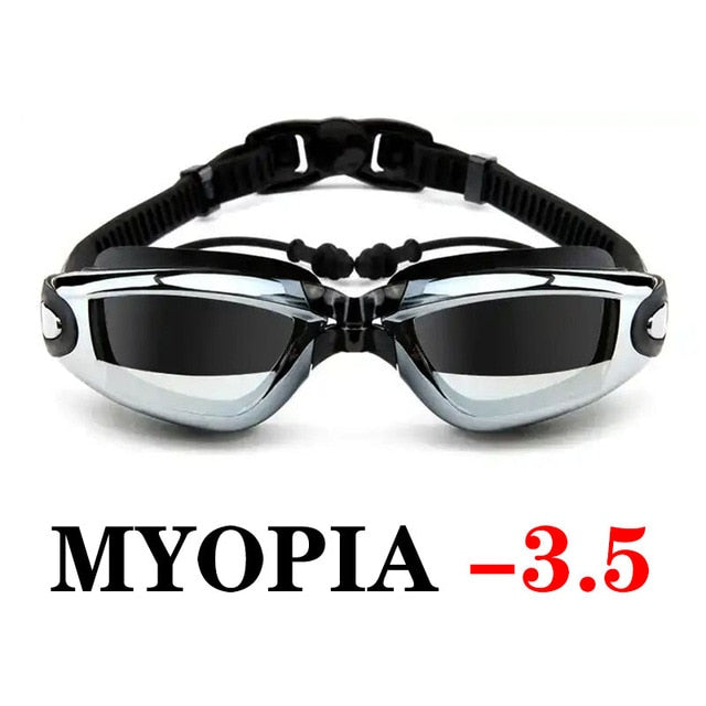Myopia Swimming Goggles Earplug Professional Adult Silicone Swim Cap Pool Glasses anti fog Men Women Optical waterproof Eyewear