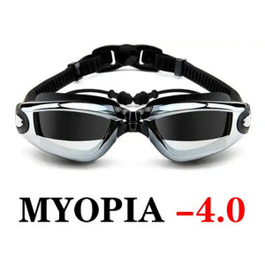 Myopia Swimming Goggles Earplug Professional Adult Silicone Swim Cap Pool Glasses anti fog Men Women Optical waterproof Eyewear
