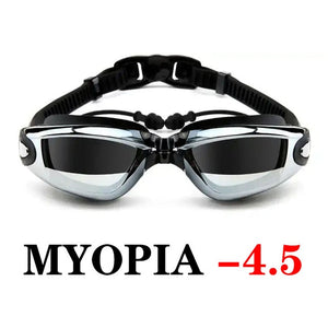 Myopia Swimming Goggles Earplug Professional Adult Silicone Swim Cap Pool Glasses anti fog Men Women Optical waterproof Eyewear