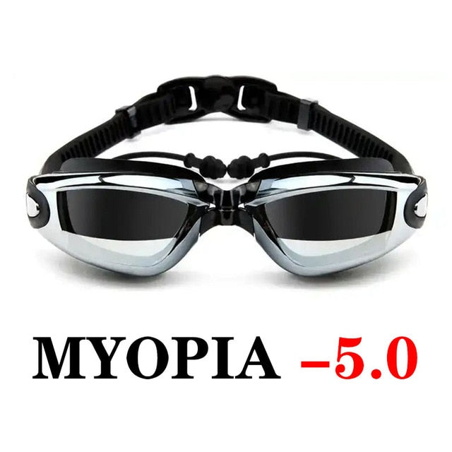Myopia Swimming Goggles Earplug Professional Adult Silicone Swim Cap Pool Glasses anti fog Men Women Optical waterproof Eyewear