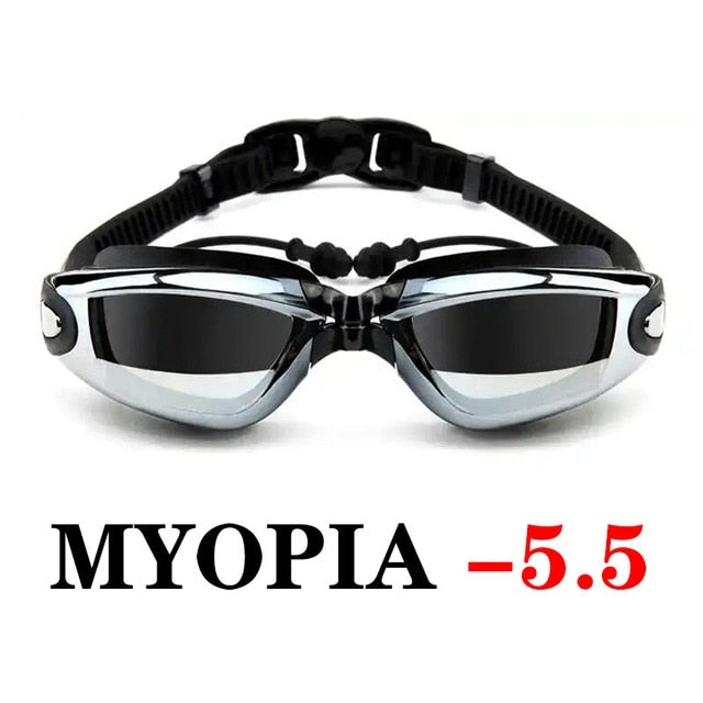 Myopia Swimming Goggles Earplug Professional Adult Silicone Swim Cap Pool Glasses anti fog Men Women Optical waterproof Eyewear