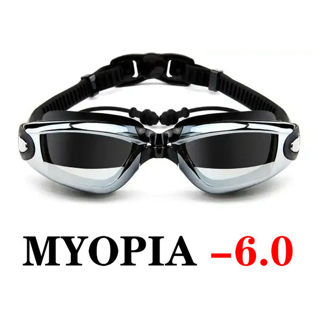 Myopia Swimming Goggles Earplug Professional Adult Silicone Swim Cap Pool Glasses anti fog Men Women Optical waterproof Eyewear
