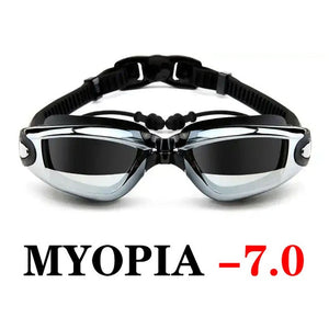 Myopia Swimming Goggles Earplug Professional Adult Silicone Swim Cap Pool Glasses anti fog Men Women Optical waterproof Eyewear