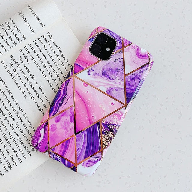 N1986N Phone Case For iPhone 11 11 Pro Max X XR XS Max 6 6s 7 8 Plus Luxury Splice Marble Electroplated Shiny IMD For iPhone 11