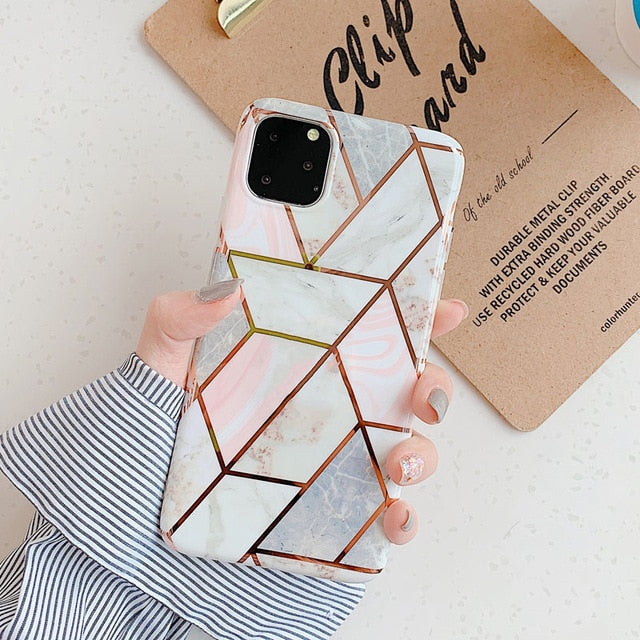 N1986N Phone Case For iPhone 11 11 Pro Max X XR XS Max 6 6s 7 8 Plus Luxury Splice Marble Electroplated Shiny IMD For iPhone 11