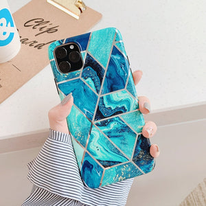 N1986N Phone Case For iPhone 11 11 Pro Max X XR XS Max 6 6s 7 8 Plus Luxury Splice Marble Electroplated Shiny IMD For iPhone 11