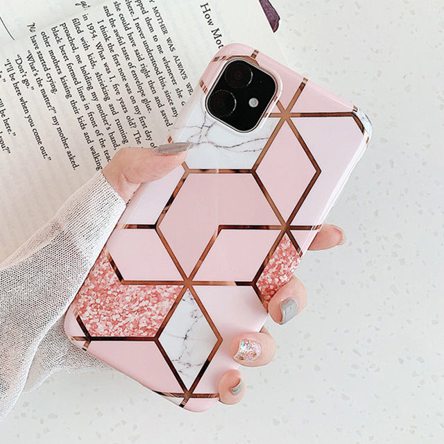 Lovebay Geometric Marble Texture Phone Cases For iPhone 11 X XR XS Max 11 Pro Max Soft IMD Cases Cover For iPhone 6 6S 7 8 Plus