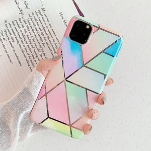 Lovebay Geometric Marble Texture Phone Cases For iPhone 11 X XR XS Max 11 Pro Max Soft IMD Cases Cover For iPhone 6 6S 7 8 Plus