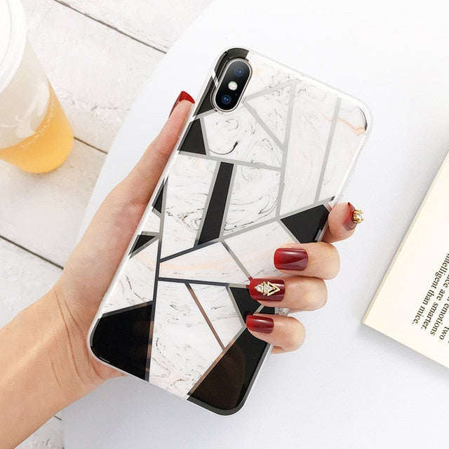 Lovebay Geometric Marble Texture Phone Cases For iPhone 11 X XR XS Max 11 Pro Max Soft IMD Cases Cover For iPhone 6 6S 7 8 Plus