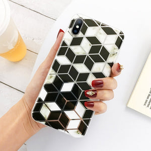 Lovebay Geometric Marble Texture Phone Cases For iPhone 11 X XR XS Max 11 Pro Max Soft IMD Cases Cover For iPhone 6 6S 7 8 Plus