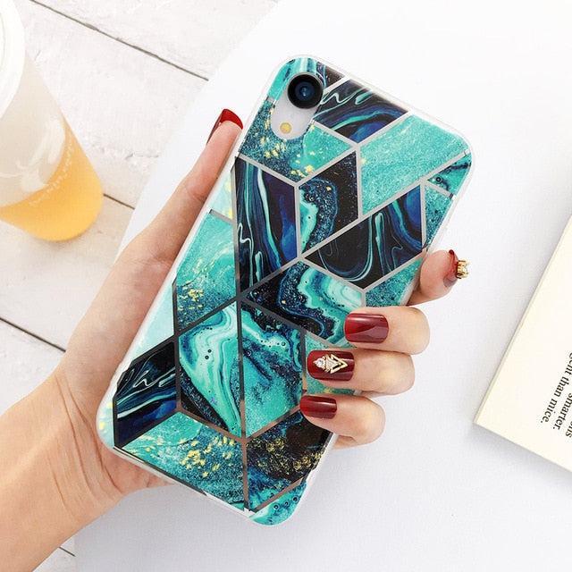 Lovebay Geometric Marble Texture Phone Cases For iPhone 11 X XR XS Max 11 Pro Max Soft IMD Cases Cover For iPhone 6 6S 7 8 Plus