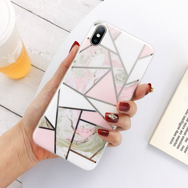 Lovebay Geometric Marble Texture Phone Cases For iPhone 11 X XR XS Max 11 Pro Max Soft IMD Cases Cover For iPhone 6 6S 7 8 Plus