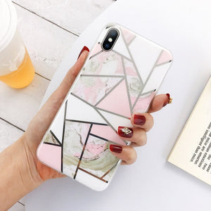 Lovebay Geometric Marble Texture Phone Cases For iPhone 11 X XR XS Max 11 Pro Max Soft IMD Cases Cover For iPhone 6 6S 7 8 Plus