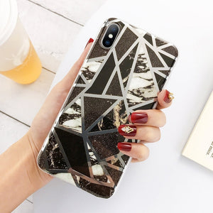 Lovebay Geometric Marble Texture Phone Cases For iPhone 11 X XR XS Max 11 Pro Max Soft IMD Cases Cover For iPhone 6 6S 7 8 Plus