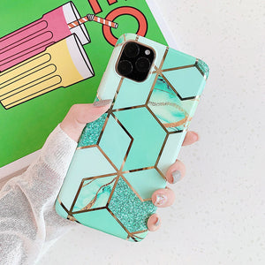 N1986N Phone Case For iPhone 11 11 Pro Max X XR XS Max 6 6s 7 8 Plus Luxury Splice Marble Electroplated Shiny IMD For iPhone 11