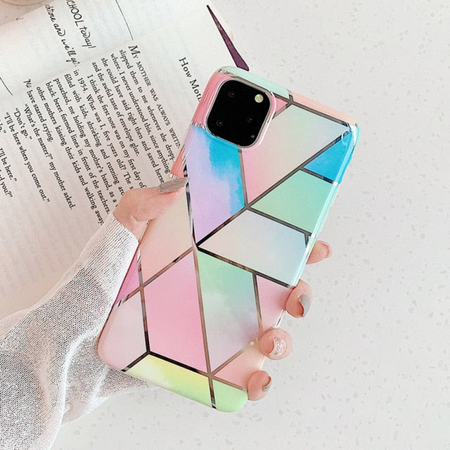 N1986N Phone Case For iPhone 11 11 Pro Max X XR XS Max 6 6s 7 8 Plus Luxury Splice Marble Electroplated Shiny IMD For iPhone 11