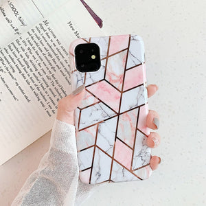 N1986N Phone Case For iPhone 11 11 Pro Max X XR XS Max 6 6s 7 8 Plus Luxury Splice Marble Electroplated Shiny IMD For iPhone 11