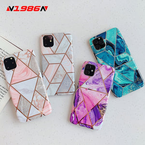N1986N Phone Case For iPhone 11 11 Pro Max X XR XS Max 6 6s 7 8 Plus Luxury Splice Marble Electroplated Shiny IMD For iPhone 11