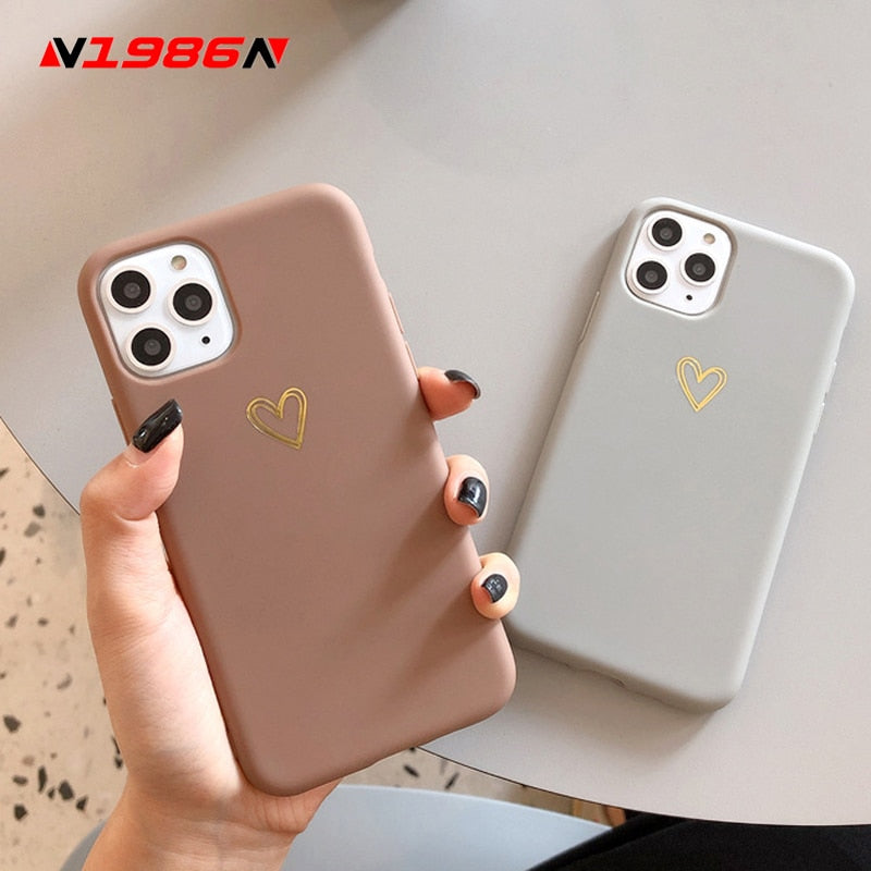 N1986N Phone Case For iPhone 11 Pro X XR XS Max 6 6s 7 8 Plus Fashion Cute Cartoon Gold Love Heart Soft TPU For iPhone 11 Cover