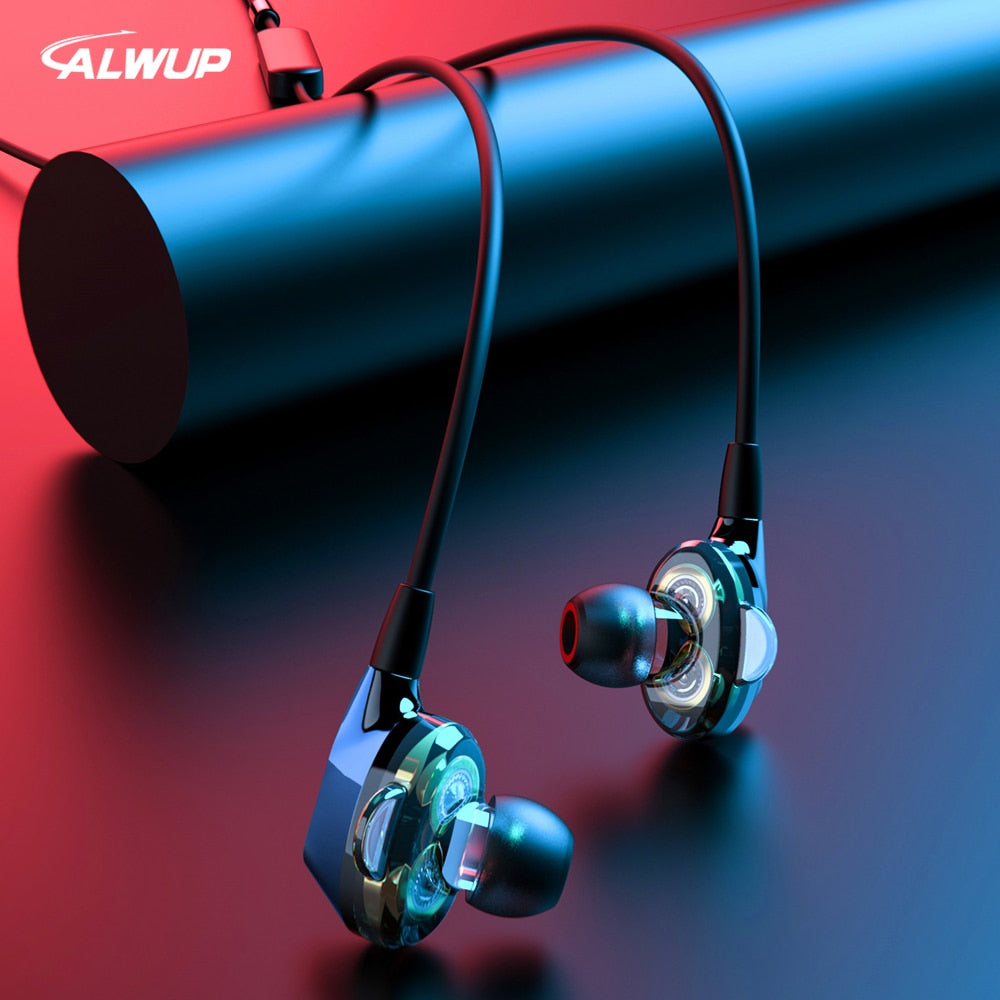 ALWUP G02 Bluetooth Earphone Wireless Headphones Dual Drivers Stereo Magnetic Neckband Sport