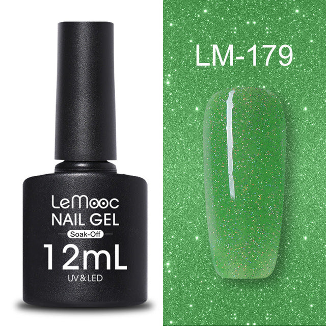 LEMOOC 12ml Colorful Gel Nail Polish Shiny Glitter Sequins Soak Off Nails Painted UV LED Gel Nail Art Design Gel Varnish