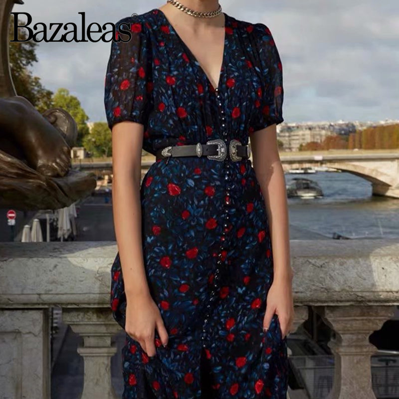 Bazaleas Holiday Short Sleeve Split midi dress