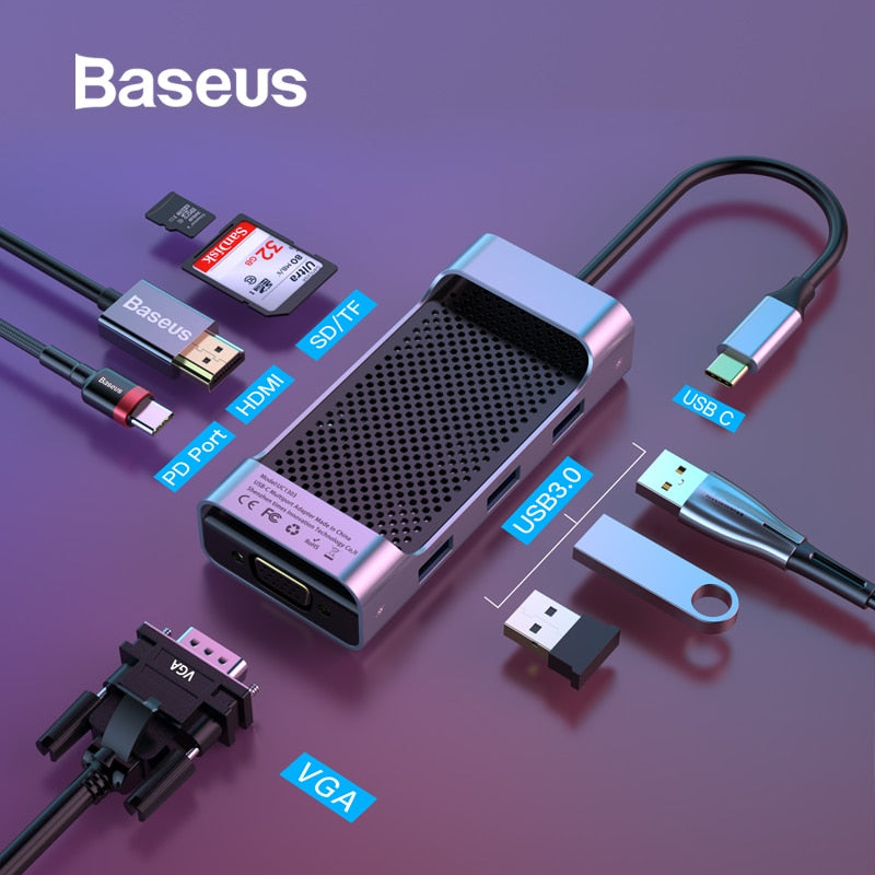 Baseus USB C HUB to USB 3.0 HUB HDMI RJ45 VGA USB Splitter for MacBook Pro/Air