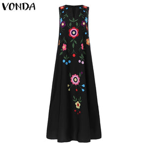 VONDA Summer Fashion Womens Maxi Dress V Neck Sleeveless Print