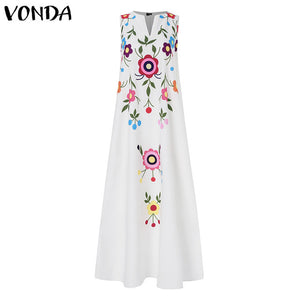 VONDA Summer Fashion Womens Maxi Dress V Neck Sleeveless Print