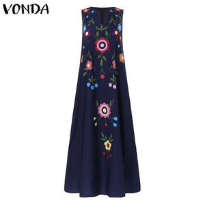 VONDA Summer Fashion Womens Maxi Dress V Neck Sleeveless Print