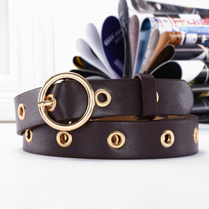 NO.ONEPAUL female deduction side gold buckle jeans wild belts for women fashion students simple New Circle Pin Buckles Belt