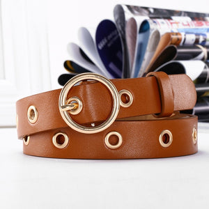 NO.ONEPAUL female deduction side gold buckle jeans wild belts for women fashion students simple New Circle Pin Buckles Belt