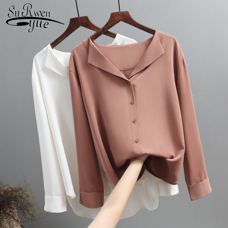 Casual Solid Female Shirts Outwear Tops  Autumn New Women Chiffon Blouse