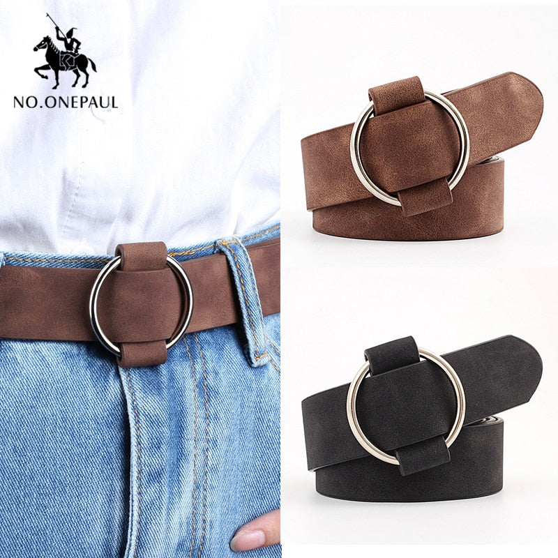 NO.ONEPAUL Genuine quality ladies fashion latest needle-free metal round buckle belt jeans wild luxury brand the women belt for