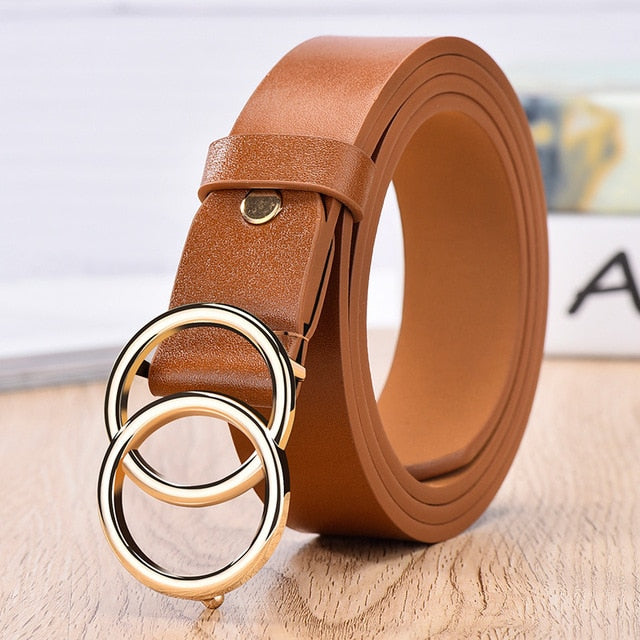 NO.ONEPAUL Genuine quality ladies fashion latest needle-free metal round buckle belt jeans wild luxury brand the women belt for