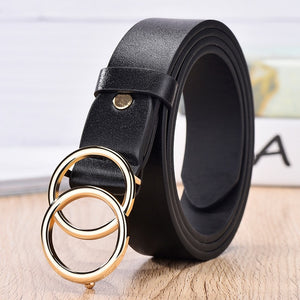 NO.ONEPAUL Genuine quality ladies fashion latest needle-free metal round buckle belt jeans wild luxury brand the women belt for