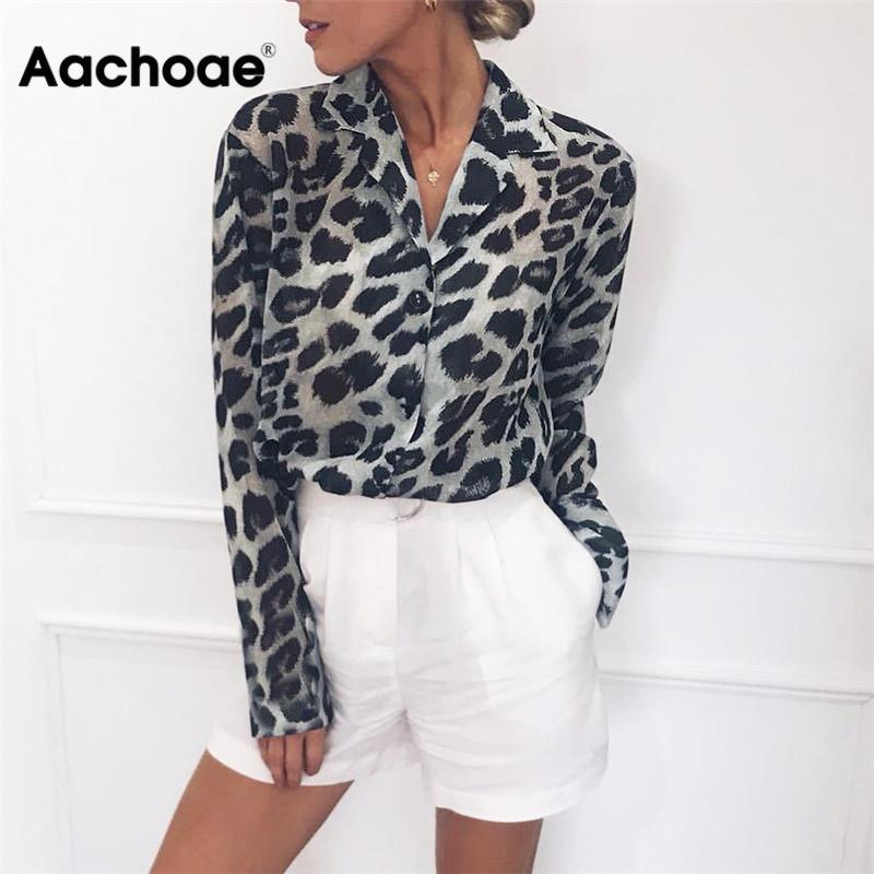 Vintage Blouse Long Sleeve Sexy Leopard Print Blouse Turn Down Collar Lady Office Shirt Tunic Casual Loose Tops Plus Size Blusas