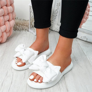 SHUJIN Bow Flats Sandals Women Ladies Shoes 2020 Torridity New Fashion Slip On Peep Toe Casual Shoes Female Sandals Size 35-43