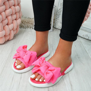 SHUJIN Bow Flats Sandals Women Ladies Shoes 2020 Torridity New Fashion Slip On Peep Toe Casual Shoes Female Sandals Size 35-43