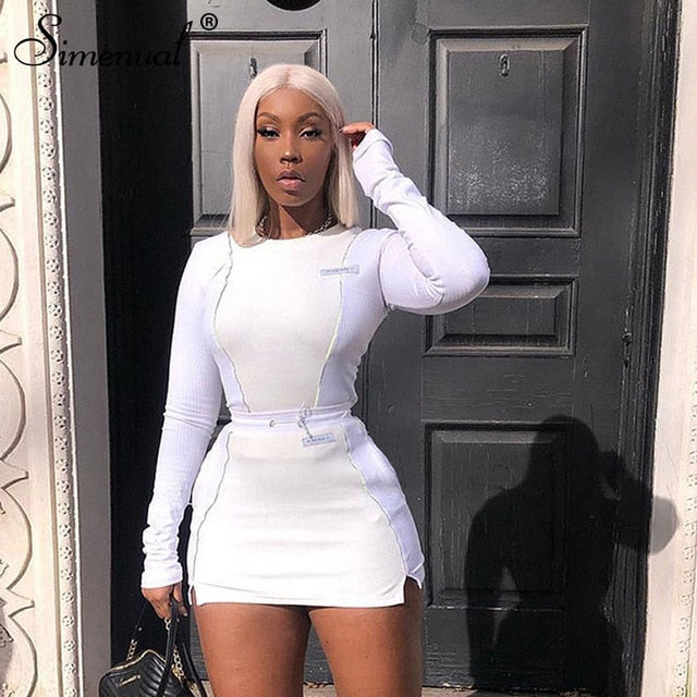 Simenual Casual Fashion Reflective Striped Two Piece Outfits Women