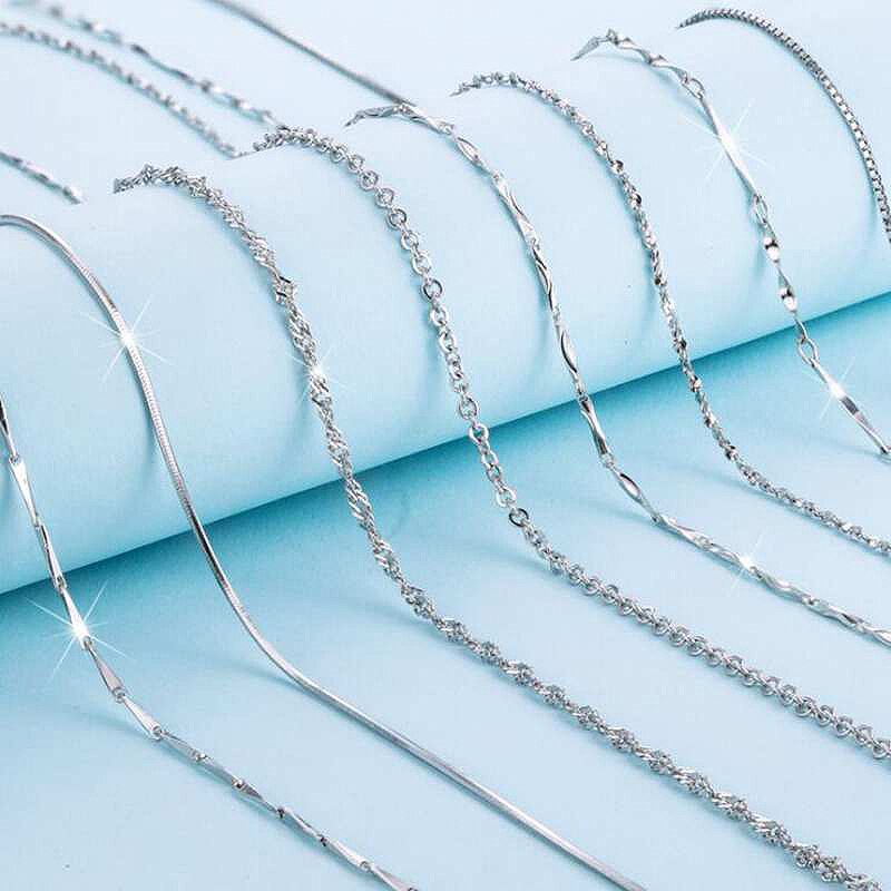 Classic Basic Chain Thin 925 Sterling Silver Lobster Clasp Necklace Chain